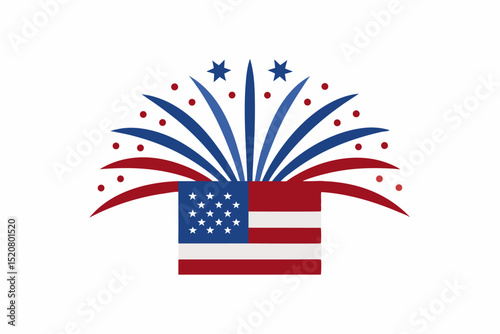 American Flag with Fireworks Design for Independence Day Celebration and Patriotic Events Modern Flat Vector Illustration on White Background
