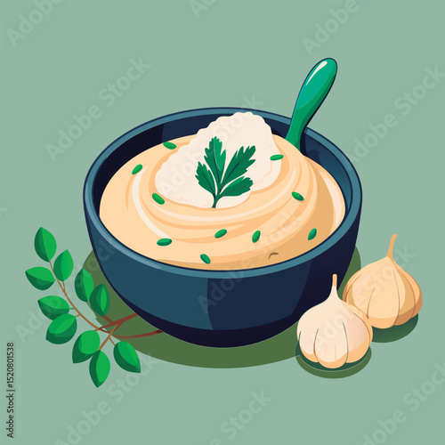 Creamy hummus in a bowl. garnished.