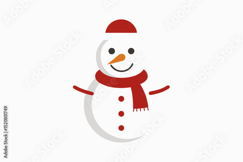 Cute Snowman Illustration with Red Hat and Scarf on a White Background for Winter Holidays