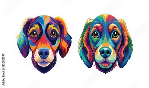 Two colorful dog portraits in pop art style
