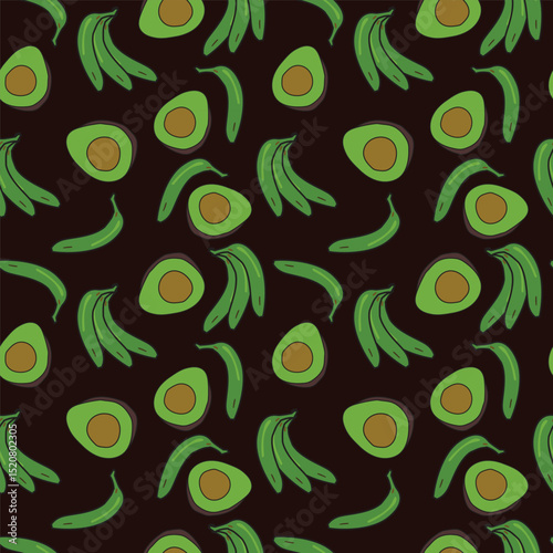avocado and banana vector repeated pattern, seamless pattern design