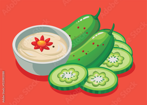 Cucumber slices and cream sauce.