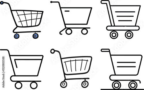 Shopping cart icon set. Shopping trolley in outline.