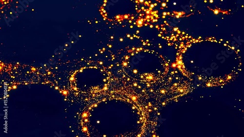 Neon Gold Particles Creating Organic Motion In Abstract Cosmic Tunnel