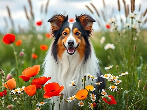 dog with flowers