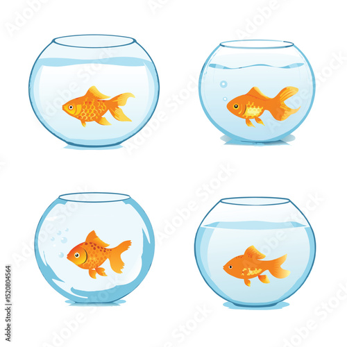4 icon set  vector golden fish in aquarium  
