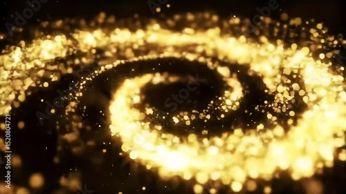 Golden Particles Swirling In Spiral Forming Energy Galaxy Animation