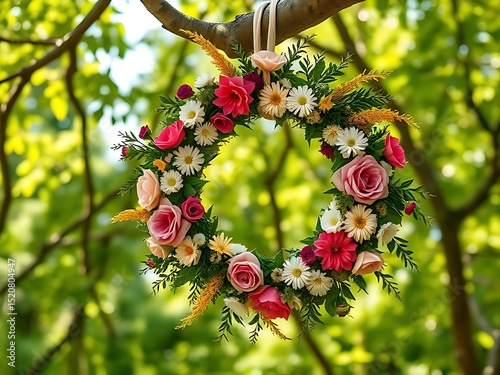tree with wreath of flowers