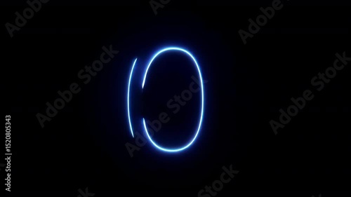 Glowing blue neon number zero animation