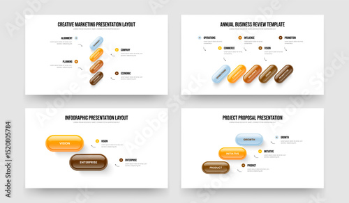 Sales Strategy Four Five Two Three Step Infographic Presentation Layout Vector Illustration Set. Advertising Overview 4 5 2 3 Element Diagram Slide Design Bundle.