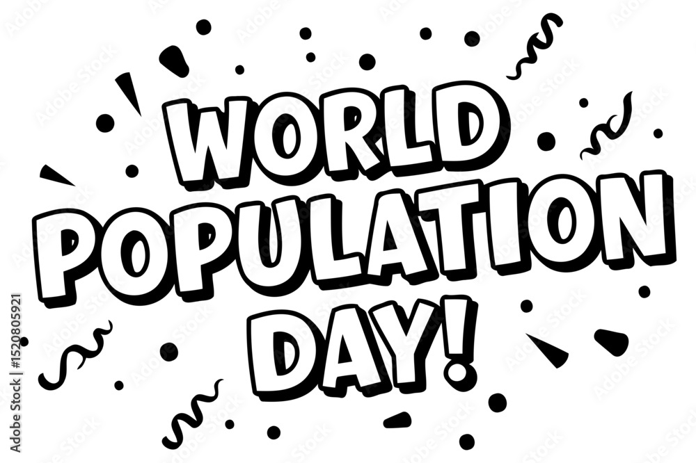 Fototapeta premium World Population Day graphic design with no people/demographics. Bold text display with celebratory graphic elements on plain background.