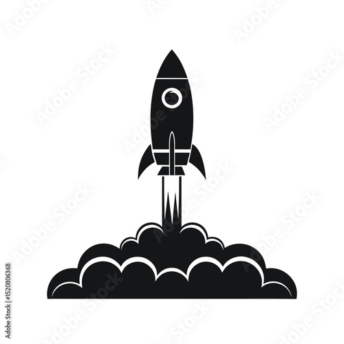 "Rocket Launching with Cloud Base Vector Icon – Space Exploration and Innovation Symbol"

