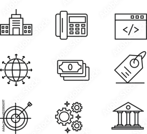 Vector line icons pack representing cash flow, savings, and fintech operations