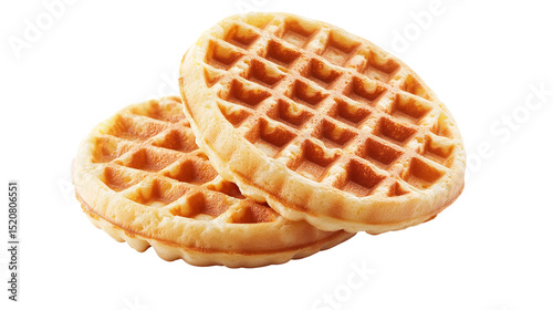 Golden waffles stacked high inviting a cozy breakfast moment with a soft on transparent background