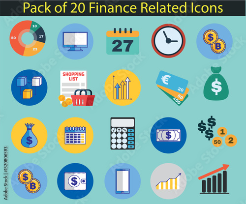 Clean flat design set of economic icons for financial planning and cash management
