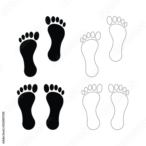 Human footprints icon set. Human black bare footprints. Editable stroke.