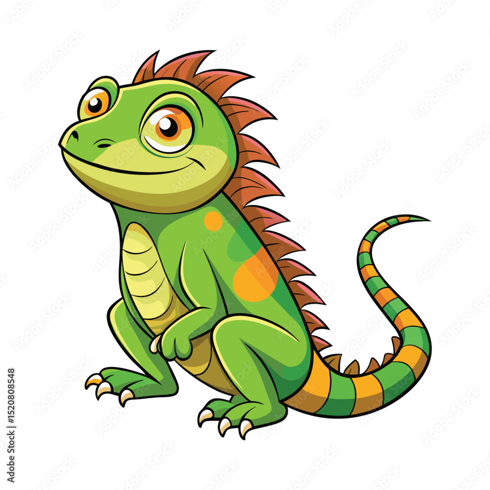 Fototapeta premium Cute cartoon green iguana illustration