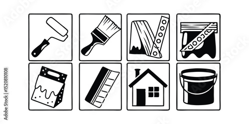 Home Renovation Tools Icon Set  Solid Style DIY & Maintenance Symbols for Home Improvement Projects
