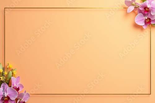 A frame with space for text. Decorated with fresh flowers