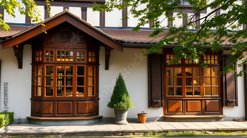 A charming interbelic house with large wooden windows reflecting the architectural elegance