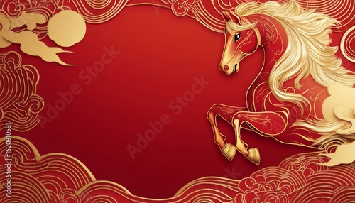 luxury red and gold chinese horse new year background,  2026 new year 