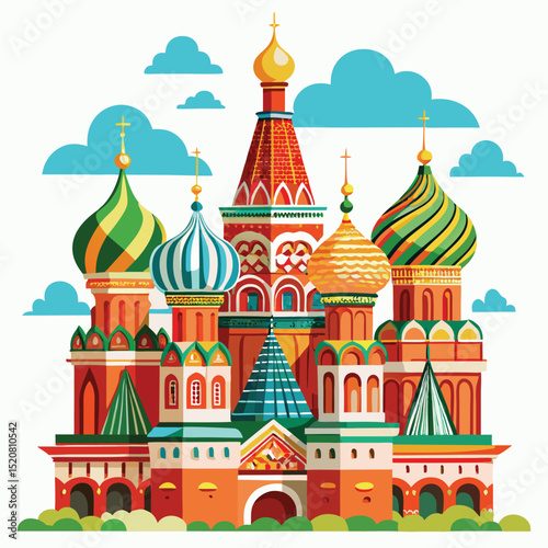 Saint Basil's Cathedral Moscow Illustration with Colorful Domes and Ornamental Details