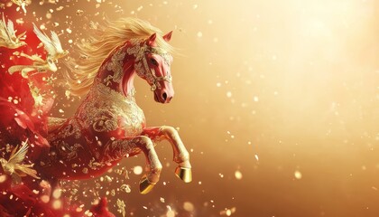 luxury red and gold chinese horse new year background,  2026 new year 