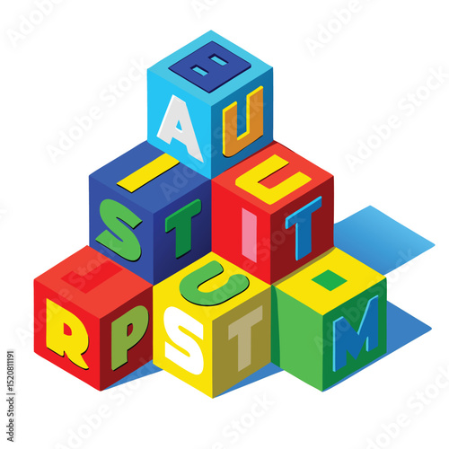 Stacked Colorful Alphabet Blocks Educational Toy Letters Forming a Pyramid Shape