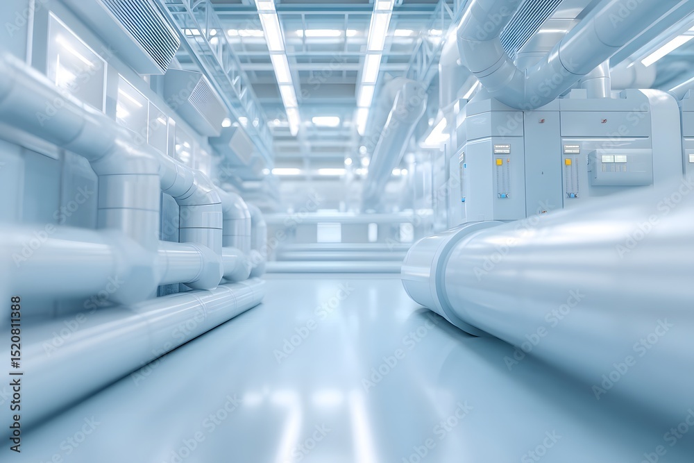 Obraz premium Futuristic industrial facility with sleek blue toned and white lighting