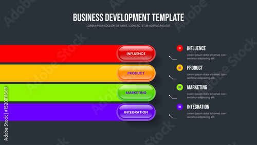 Company Portfolio Four Element Infographic Frame Template. Advertising Introduction Slideshow Layout Vector Illustration. Sales Visualization 4 Step Diagram Presentation Design.