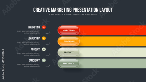 Service Strategy Slideshow Layout Vector Illustration. Financial Launch 4 Step Diagram Presentation Design. Corporate Insight Four Element Infographic Frame Template.
