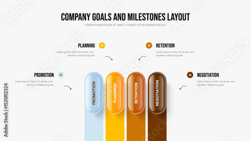 Creative Introduction 4 Option Diagram Presentation Design. Professional Forecast Four Element Infographic Frame Template. Corporate Performance Slide Layout Vector Illustration.