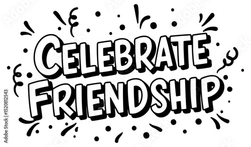 Celebrate Friendship graphic design in bold text with decorative elements. Modern. eye-catching design for a greeting card or social media post. Graphic designer for online use.