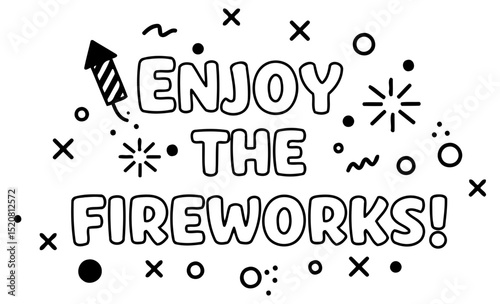 Bold. playful typography with firework imagery creates a fun. celebratory design suitable for advertising or editorial use around holiday events.