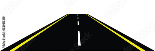 Perspective view of road going far away. Empty highway with marking stretching into distance. Travelling, trip, forward movement, future concept. Vector flat illustration.