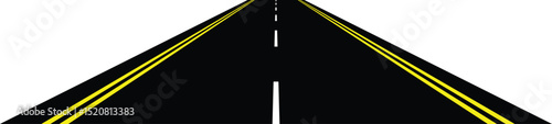 Perspective view of road going far away. Empty highway with marking stretching into distance. Travelling, trip, forward movement, future concept. Vector flat illustration.