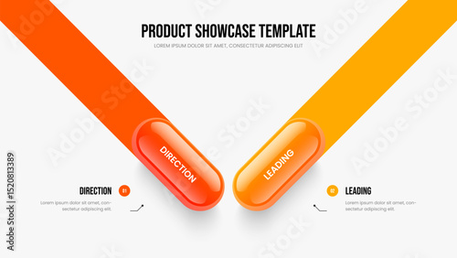 Enterprise Campaign 2 Element Diagram Presentation Layout. Professional Overview Slide Template Vector Illustration. Product Insight Two Option Infographic Frame Design.