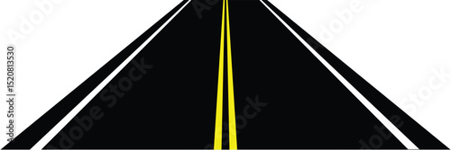 Perspective view of road going far away. Empty highway with marking stretching into distance. Travelling, trip, forward movement, future concept. Vector flat illustration.