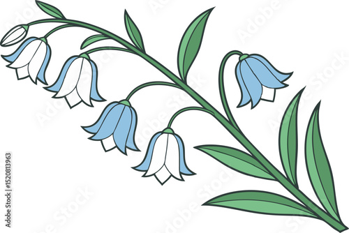 Vector illustration of a delicate bluebell flower with green leaves