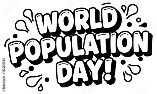 World Population Day graphic design in a bold. stylized font with decorative elements. A simple. impactful graphic. suitable for social media or print media.