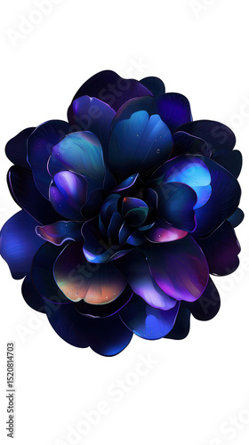 Vibrant digital flower design featuring shades of blue and purple, showcasing intricate petal details and modern aesthetic, Isolated cutout on a transparent background