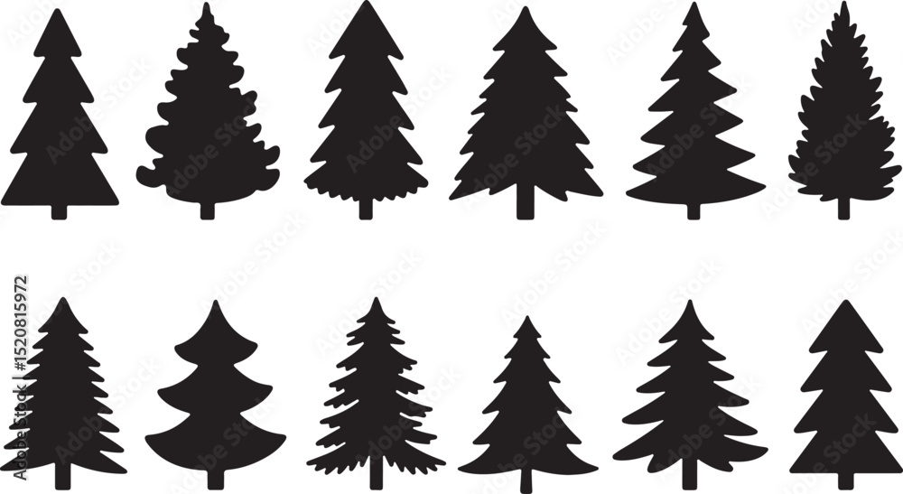 Obraz premium Christmas trees set silhouette vector. Christmas tree icon set vector illustration