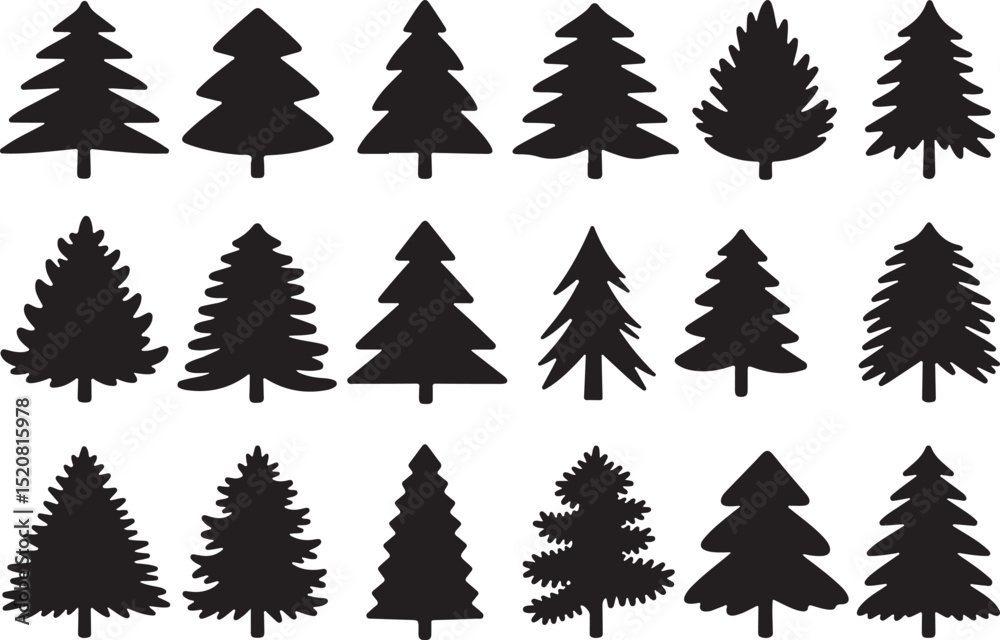 Christmas trees set silhouette vector. Christmas tree icon set vector illustration Christmas trees set silhouette vector. Christmas tree icon set vector illustration