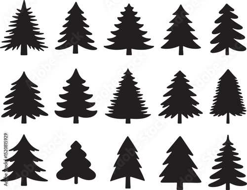 Christmas trees set silhouette vector. Christmas tree icon set vector illustration