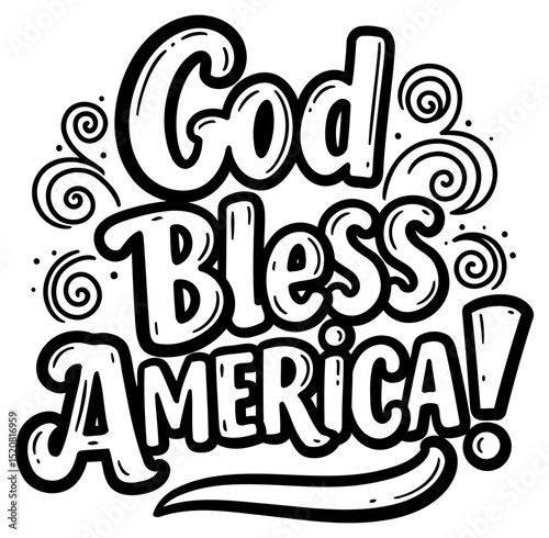 God Bless America inspirational graphic design. Typography design with patriotic theme on plain background. General public. suitable for print-on-demand. posters. and apparel.