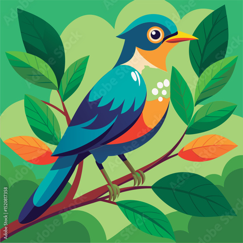 Colorful bird perched on a branch.