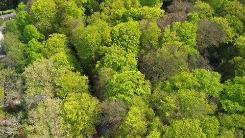 Aerial view of a historic castle surrounded by a forest, with vast green fields, winding waterways, and a river stretching across the flat Dutch countryside under a partly cloudy sky.