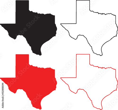 texas, state, map, outline, vector, illustration, usa, united states, america, silhouette, shape, black, red, white, isolated, design, graphic, icon, symbol, 