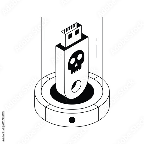 A captivating isometric icon of malware usb device threat
