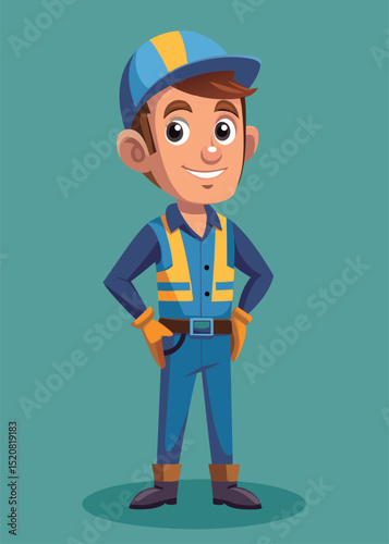 Smiling worker in safety gear.